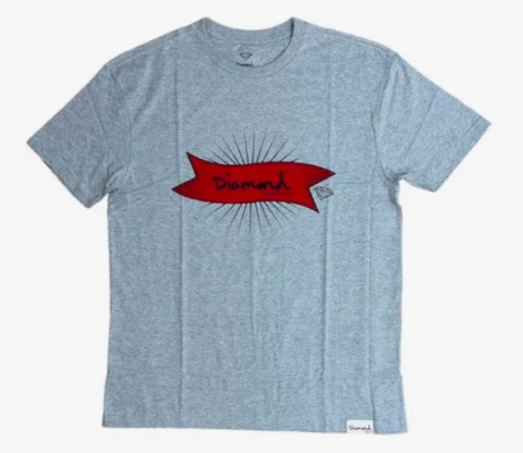 Camiseta Diamond Supply Pennant Cinza/vermelha